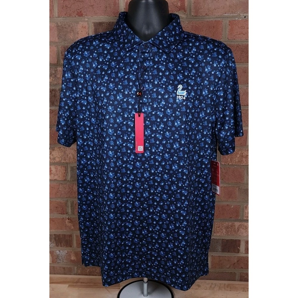 Redvanly Golf Polo Shirt Mens L Rovana Midnight Navy Blue Floral Lakeside GC NEW